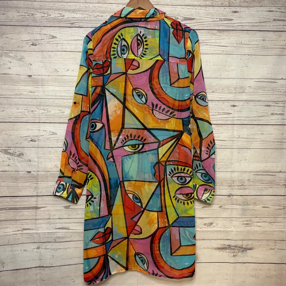 Live 4 Truth Abstract Face Midi Shirt Dress Colorful Art To Wear Button Up Large - Picture 4 of 5